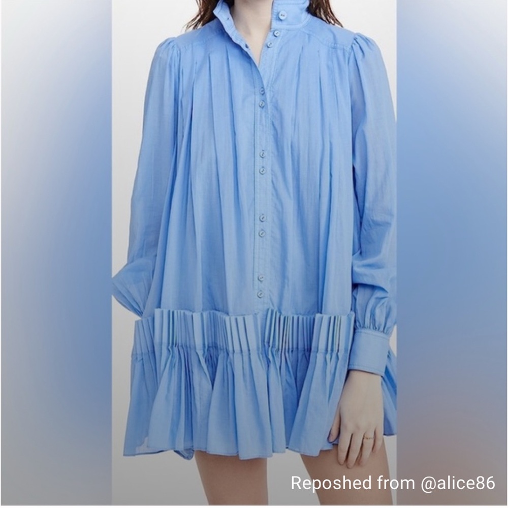 Aje Sky Blue Shirt Pleated Dress - never worn - $495